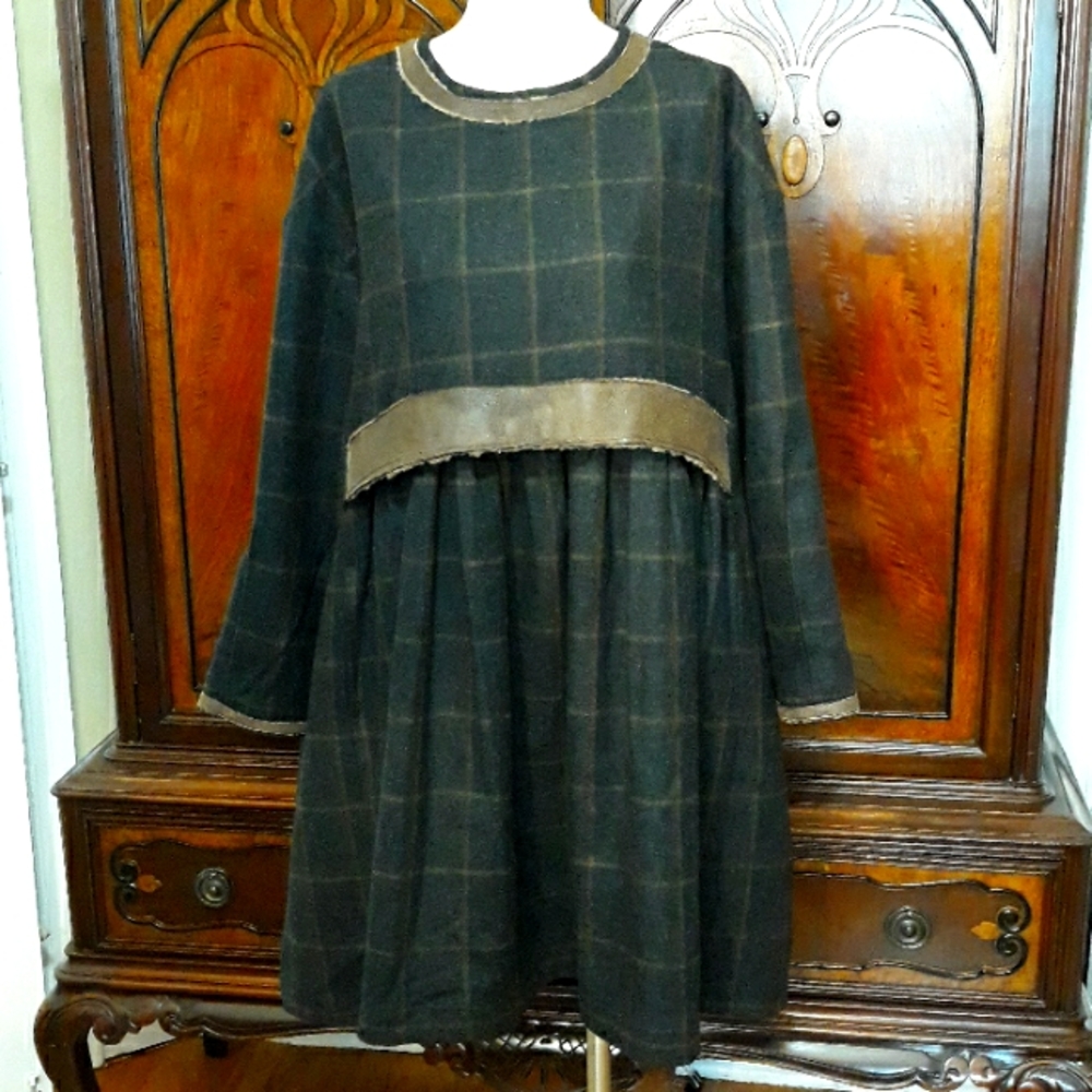 Wool Dress/Tunic with Leather Trim